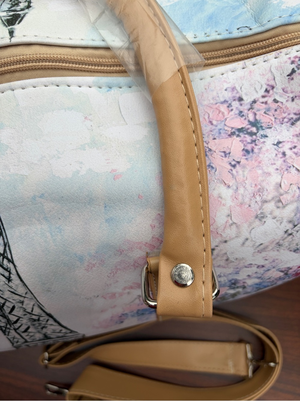 Paris Eiffel Tower Floral Weekender Duffel Bag Shoulder Strap New - Picture 5 of 11